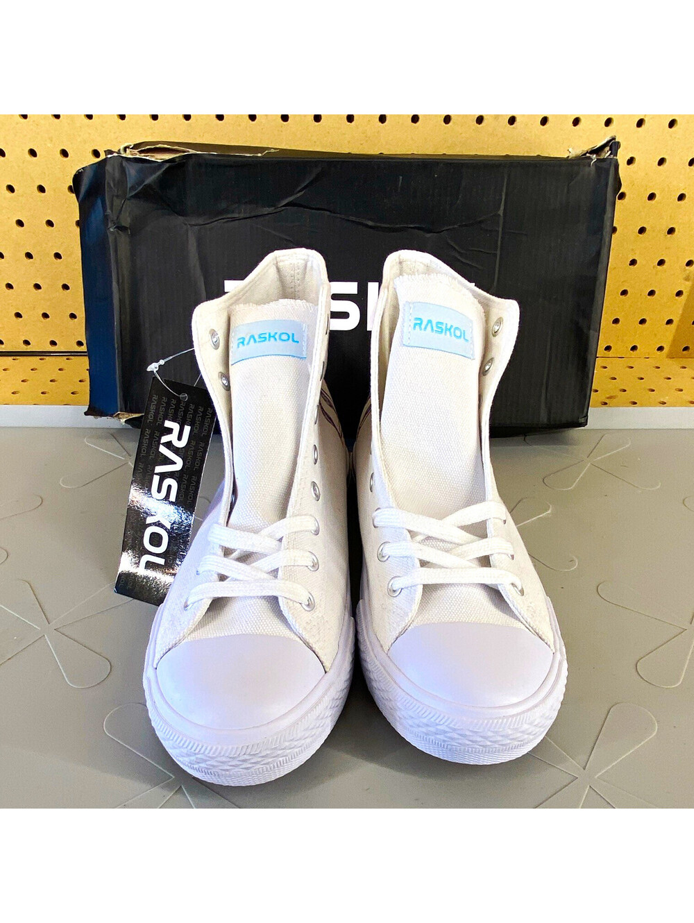 RASKOL Men's White Canvas High-Top Lace-Up Graphic Print Sneakers US 10